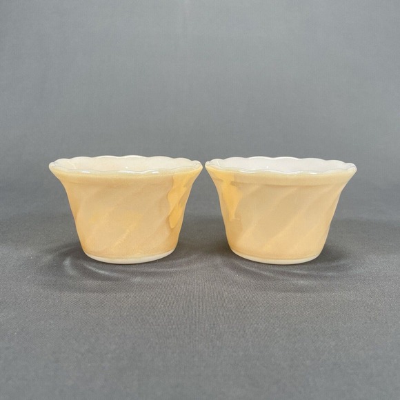 Anchor Hocking Peach Lustre Shell Custard Dessert Cups Dishes Set of 2 Vintage - Picture 3 of 6